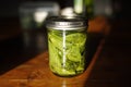 glass of green leaf picked basil pesto basilico