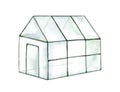 Glass greenhouse for fruits and vegetables. Watercolor hand drawing isolated on white background