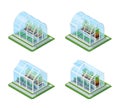 Glass Greenhouse Isometric Set Royalty Free Stock Photo