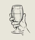 Glass in hand. Drink sketch vintage vector Royalty Free Stock Photo