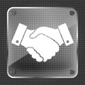 Glass Handshake vector icon on a metallic background. design for