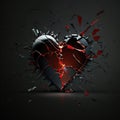 A glass heart explodes into pieces, a love relationship breaks down and they separate. Realistic, 3d rendering. Ai generated