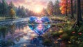 Glass heart floating on the river with sunset background