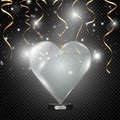 Glass heart on a transparent background, illustration. Spotlight illuminating the heart.