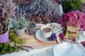 Herbal tea - Yarrow - Achillea millefolium and Lavender tea Royalty Free Stock Photo