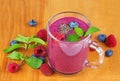 Glass Of Homemade Blueberries Smoothie With Fresh Mint And Cia Seeds