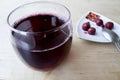 Glass of homemade cherry compote with berries