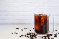 A glass of homemade cold cold brew coffee on white table Royalty Free Stock Photo