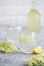 Homemade elderflower cordial with fresh elderflowers