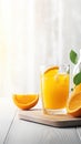 Glass of Homemade Orange juice with sliced fruits. Generative AI