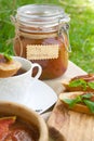 A glass of homemade violet fig marmalade Royalty Free Stock Photo