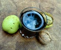 Glass of homemade walnut liqueur