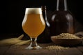 A glass of homemade yeast beer on a dark background. Generative ai