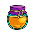 Glass honey jar with textile part with cotton rope Royalty Free Stock Photo