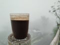 a glass of hot coffee when the white mist becomes a friend when you feel alone