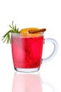 Glass of hot cranberry drink isolated on white Royalty Free Stock Photo
