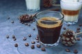 Glass of hot espresso and cappuccino coffee