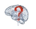 Glass human brain with question mark