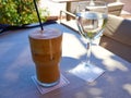 A glass of  ice coffee Cafe Frape typical Greek summer dring Royalty Free Stock Photo