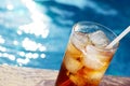 A glass of ice cola at pool with vintage filter background