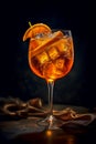 Glass of ice cold Aperol spritz cocktail served in a wine glass, decorated with slices of orange Royalty Free Stock Photo