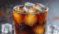 A glass of ice-cold carbonated Coca-Cola with ice inside. Close up view of the cola in glass Royalty Free Stock Photo