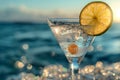 A glass of ice-cold martini with a slice of lime Royalty Free Stock Photo