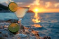 A glass of ice-cold martini with a slice of lime Royalty Free Stock Photo