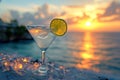 A glass of ice-cold martini with a slice of lime Royalty Free Stock Photo