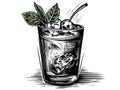 A Glass With Ice And Leaves - Cocktail Mint julep