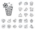 Glass with ice line icon. Ice maker sign. Crepe, sweet popcorn and salad. Vector