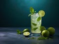 a glass of ice and mint with limes