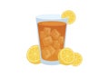 Glass of ice tea with lemons vector