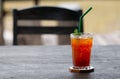 Glass of ice tea with mint and lemon on wooden table Royalty Free Stock Photo