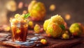 glass of ice tea with mint and lemon on wooden table. Generative AI Royalty Free Stock Photo