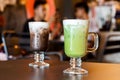 Glass of iced chocolate and green tea matcha Royalty Free Stock Photo