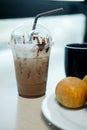 Glass of iced cocoa iced cappucino coffee Royalty Free Stock Photo