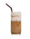 Glass of iced coffee cappuccino with straw isolated on white background, clipping path included Royalty Free Stock Photo