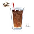 Glass of iced coffee with straw vector illustration