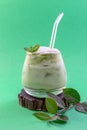 Glass of iced green matcha latte Royalty Free Stock Photo