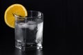 Glass of iced water with an orange slice isolated on a black background Royalty Free Stock Photo