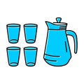 Glass icon and blue teapot