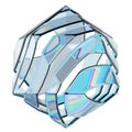 glass icosphere crystal figure made of iridescent glass spilling in waves, blue tint, refraction of light,polygon, isolated