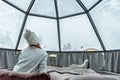 Glass igloo in Lapland near Sirkka, Finland Royalty Free Stock Photo