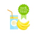 Glass ith Fresh Banana Juice Logo Natural Food Farm Products Concept