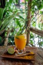 A glass of Jamu `Kunir Asam`, traditional Indonesian herbal tonic medicine Royalty Free Stock Photo