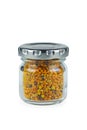 Glass jar of bee gathered pollen granules