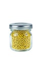 Glass jar of bee gathered pollen granules