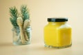 A glass jar with black lid of Lemon curd Royalty Free Stock Photo