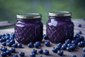 Glass jar of blueberry jam